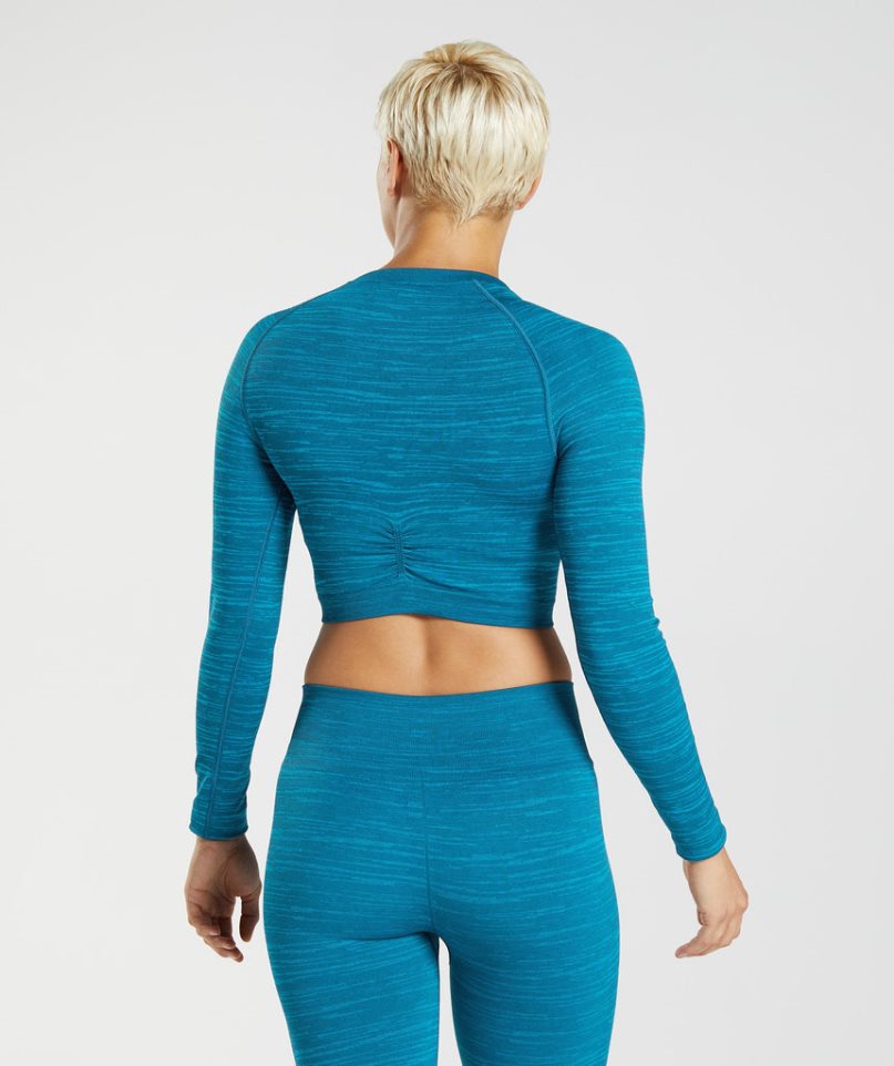 Women's Gymshark Adapt Marl Seamless Long Sleeve Cropped Tops Turquoise | CA 5ND071